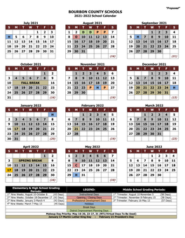 2021-2022 "Proposed" Calendar