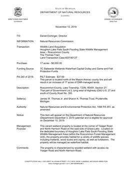 LTA 20190127 WLD Acquisition, Houghton Lake Flats, Roscommon County