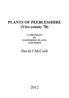 PLANTS of PEEBLESSHIRE (Vice-County 78)