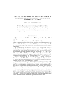 Absolute Continuity of the Integrated Density of States for the Almost Mathieu Operator with Non-Critical Coupling