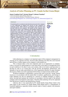 Analysis of Labor Planning on PT. Ganda Saribu Utama Binjai