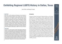 Exhibiting Regional LGBTQ History in Dallas, Texas SQS 1–2/2020