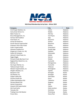 NGA Retail Membership List by State – Winter 2019