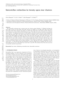 Interstellar Extinction in Twenty Open Star Clusters 3 Error ∼ 0.01 Mag in V and ∼ 0.02 Mag in (B − V ), (V − R) and (V − I) While ∼ 0.03 Mag in (U − B)