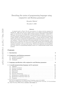 Cs.FL] 7 Dec 2020 4 a Model Programming Language and Its Grammar 11 4.1 Alphabet