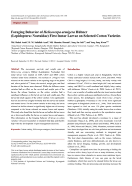 Foraging Behavior of Helicoverpa Armigera Hübner (Lepidoptera: Noctuidae) First Instar Larvae on Selected Cotton Varieties