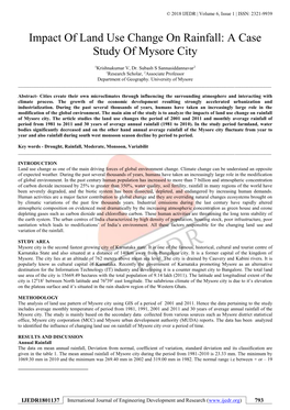 Impact of Land Use Change on Rainfall: a Case Study of Mysore City