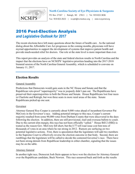 2016 Post-Election Analysis and Legislative Outlook for 2017