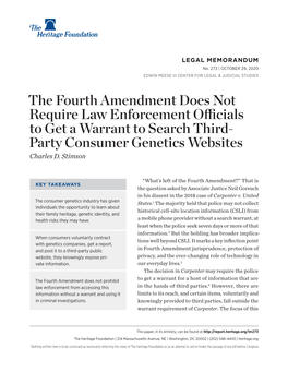 The Fourth Amendment Does Not Require Law Enforcement Officials to Get a Warrant to Search Third- Party Consumer Genetics Websites Charles D