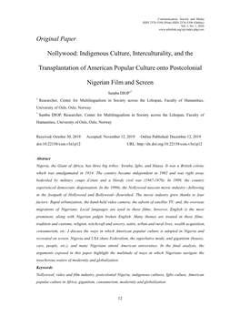 Original Paper Nollywood: Indigenous Culture, Interculturality, and The