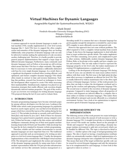 Virtual Machines for Dynamic Languages Ausgewählte Kapitel Der Systemsoftwaretechnik, WS2021