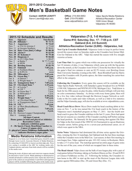 Men's Basketball Game Notes