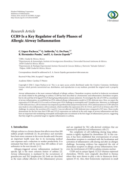 Research Article CCR9 Is a Key Regulator of Early Phases of Allergic Airway Inflammation