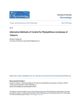 Alternative Methods of Control for Phytophthora Nicotianae of Tobacco