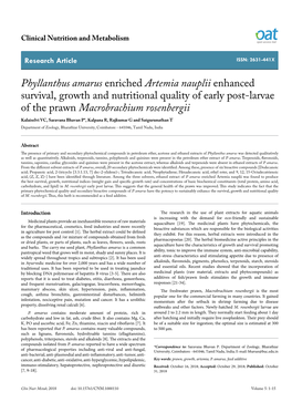 Phyllanthus Amarus Enriched Artemia Nauplii Enhanced Survival, Growth