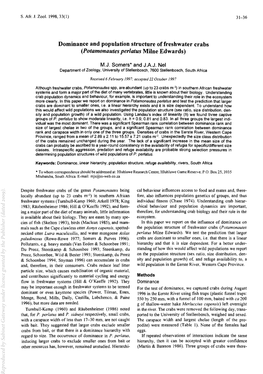 Dominance and Population Structure of Freshwater Crabs (Potamonautes Perlatus Milne Edwards)