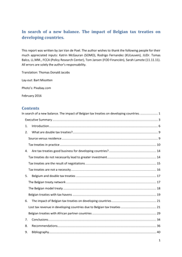 In Search of a New Balance. the Impact of Belgian Tax Treaties on Developing Countries