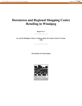 Downtown and Regional Shopping Centre Retailing in Winnipeg