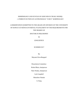 Morphology and Syntax of Gerunds in Truku Seediq : a Third Function of Austronesian “Voice” Morphology