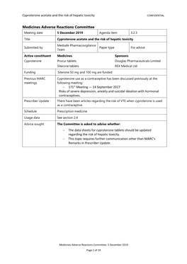 Cyproterone Acetate and the Risk of Hepatic Toxicity CONFIDENTIAL