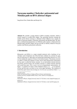 Narayana Number, Chebyshev Polynomial and Motzkin Path on RNA Abstract Shapes