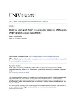 Dispersal Ecology of Desert Mosses Along Gradients of Elevation, Wildfire Disturbance and Local Niche
