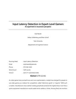 Input Latency Detection in Expert-Level Gamers an Experiment in Visuomotor Perception