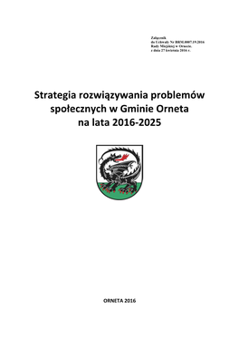 Strategia Rozwiązywania Problemów Społecznych W Gminie Orneta Na Lata 2016-2025