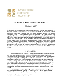 Samson's Blindness and Ethical Sight