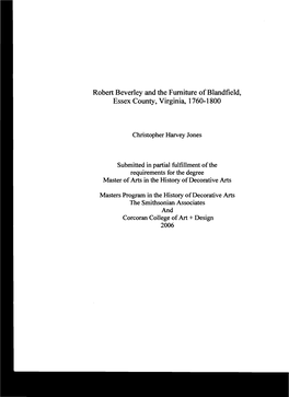 Robert Beverley and the Furniture Ofblandfield, Essex County, Virginia, 1760-1800