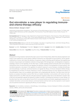 Gut Microbiota: a New Player in Regulating Immune- and Chemo-Therapy Efficacy Simone Anfossi1, George A