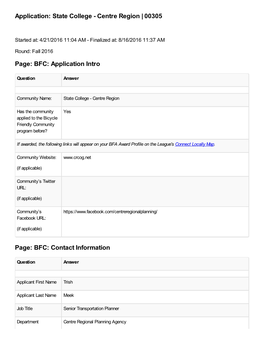 Application: State College - Centre Region | 00305