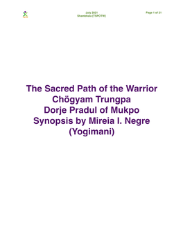 The Sacred Path of the Warrior Chögyam Trungpa Dorje Pradul of Mukpo Synopsis by Mireia I