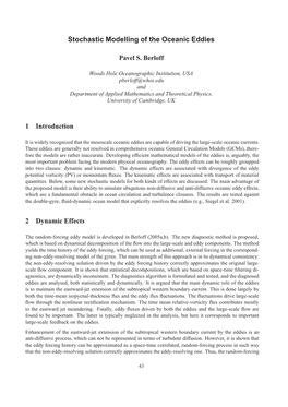 Stochastic Modelling of the Oceanic Eddies