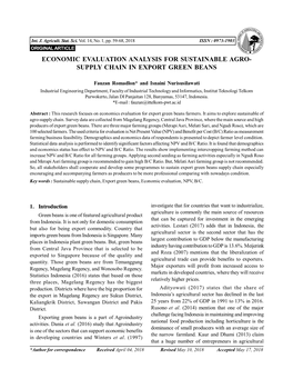 Economic Evaluation Analysis for Sustainable Agro- Supply Chain in Export Green Beans