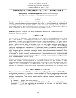 Data Model Transformations: Relational to Dimensional