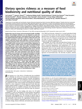 Dietary Species Richness As a Measure of Food Biodiversity and Nutritional Quality of Diets