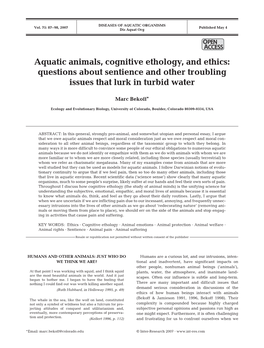 Aquatic Animals, Cognitive Ethology, and Ethics: Questions About Sentience and Other Troubling Issues That Lurk in Turbid Water