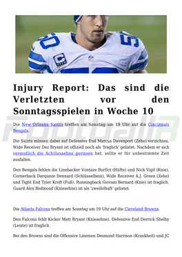 Injury Report: Das Sind Die Verletzten Vor Den Sonntagsspielen in Woche 10