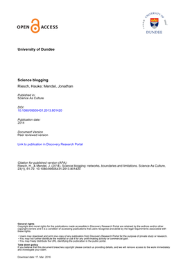 University of Dundee Science Blogging Riesch, Hauke