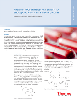 Analysis of Cephalosporins on a Polar Endcapped C18 3 Um Particle