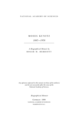 MOSES KUNITZ December 19, 1887-April 20, 1978