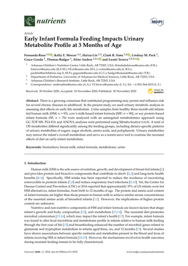 Early Infant Formula Feeding Impacts Urinary Metabolite Profile at 3