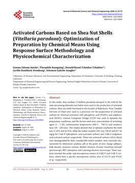 Activated Carbons Based on Shea Nut Shells (Vitellaria Paradoxa