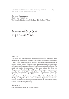 Immutability of God in Christian Terms
