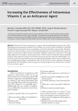 Increasing the Effectiveness of Intravenous Vitamin C As an Anticancer Agent