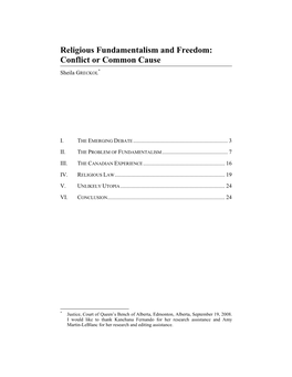 Religious Fundamentalism and Freedom: Conflict Or Common Cause