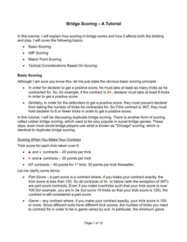 Bridge Scoring – a Tutorial