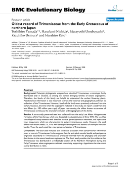 Oldest Record of Trimeniaceae from the Early Cretaceous of Northern