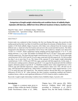 Comparison of Length-Weight Relationship and Condition Factor Of